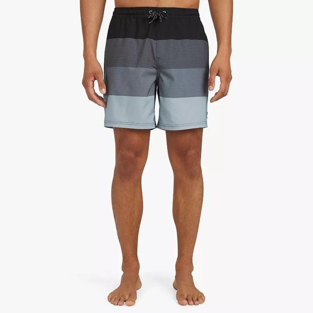Men’s Quiksilver Horizon Swim Trunks 2XL NWT 6.5” Black Gray Stripe Boardshorts